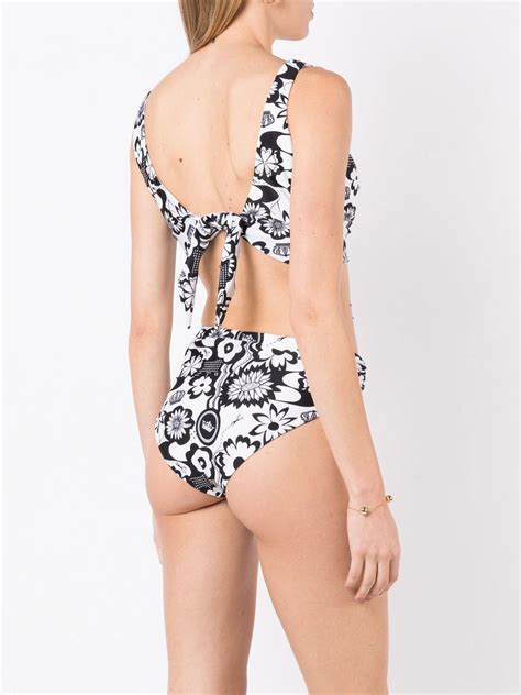 Amir Slama Floral Print Bikini Set Black Farfetch