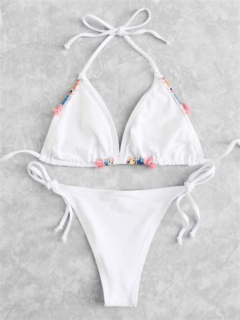 Self Tie Tassel Bikini Set SheIn Sheinside