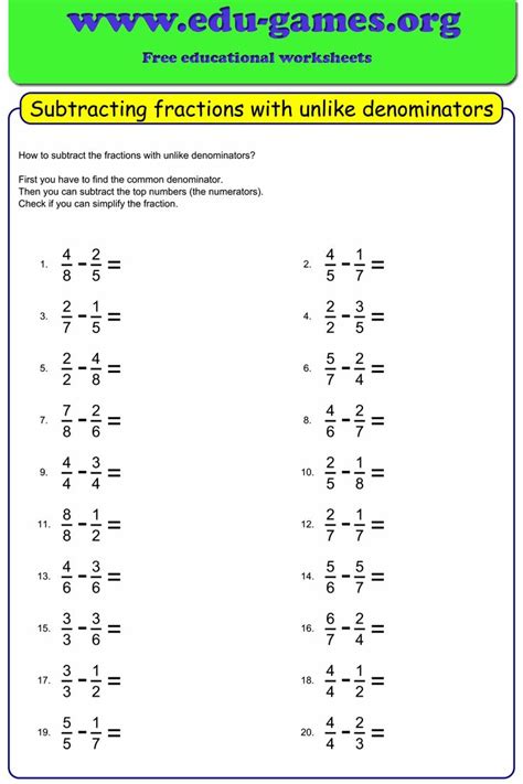 Adding Fractions Worksheets Grade 5