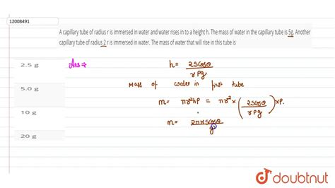 A Capillary Tube Of Radius R Is Immersed In Water And Water Rises In To