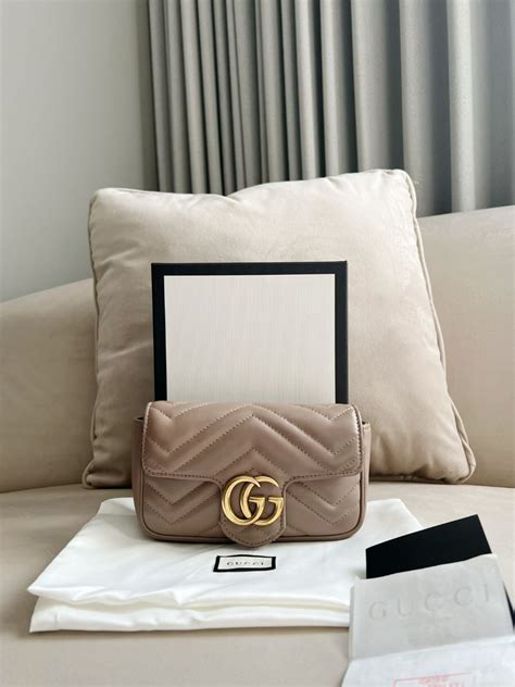 Good Cond Gucci Supermini Marmont Nude Ghw Complete Rec Barang