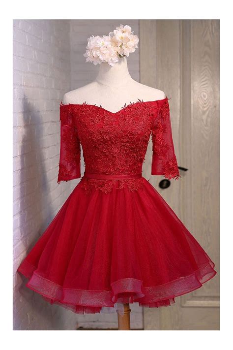 Short Off Shoulder Red Lace Bridal Party Dress 109 Myx18171