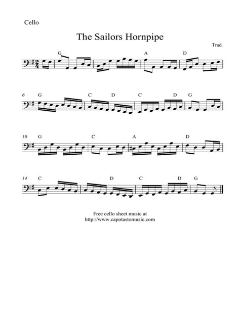 The Sailors Hornpipe Free Cello Sheet Music