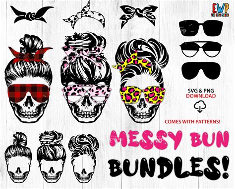 Messy Bun Bundles Svg Skull Mom Svg Messy Bun Skull Svg Mom Etsy