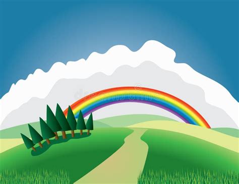 Hill With Rainbow Beauty Landscape Silhouettes Stock Vector ...