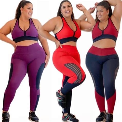 Kit Conjuntos De Academia Plus Size Fitness Roupas Treino R