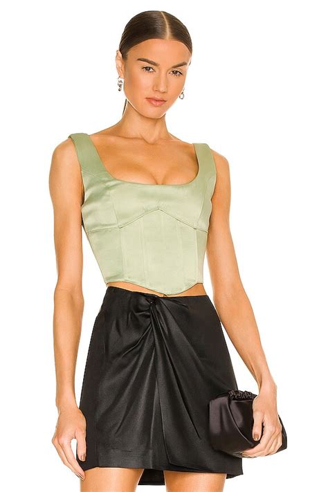 GUIZIO Satin Lace Up Bustier Top In Sage Green REVOLVE