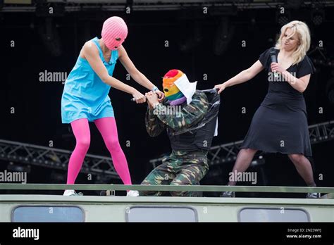 Performers Nadezhda Tolokonnikova And Maria Alekhina Of Pussy Riot Make