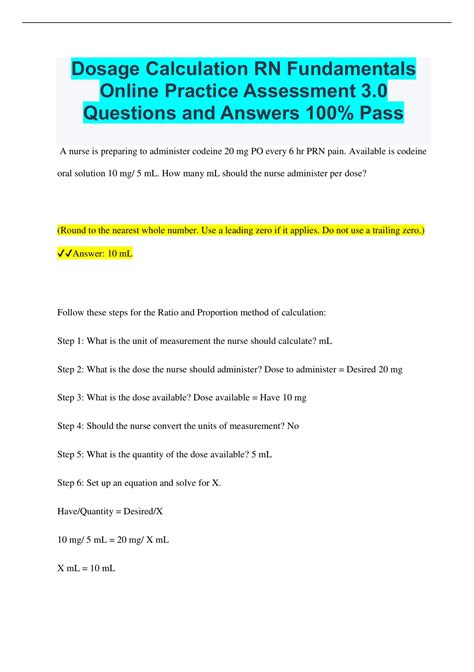 Dosage Calculation Rn Fundamentals Online Practice Assessment