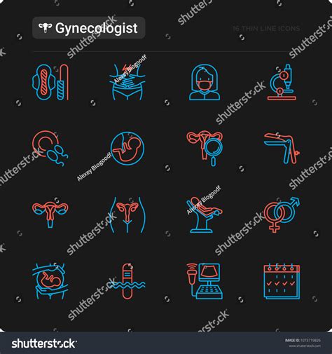 Gynecologist Thin Line Icons Set Uterus Vector De Stock Libre De