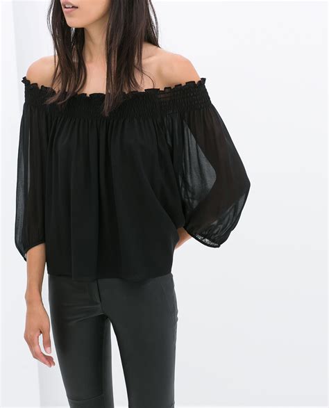 Zara Offshoulder Blouse In Black Lyst