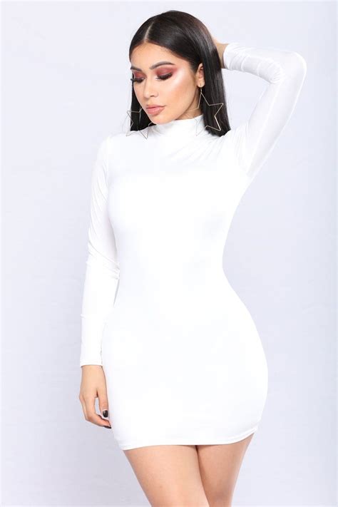 White Fashion Long Sleeve Turtleneck Dress Artofit