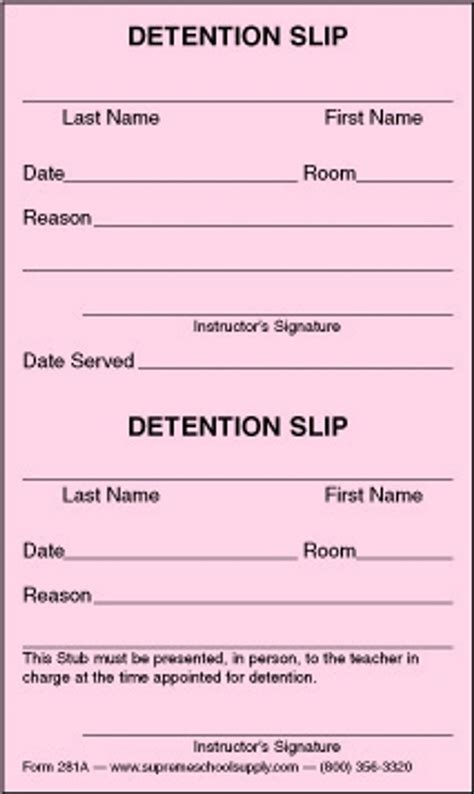 Detention Slips Printable Printable Templates