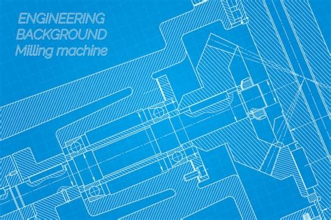 Dibujos De Ingeniería Mecánica En Fondo Azul Fuso De La Máquina De Fresado Diseño Técnico Plan