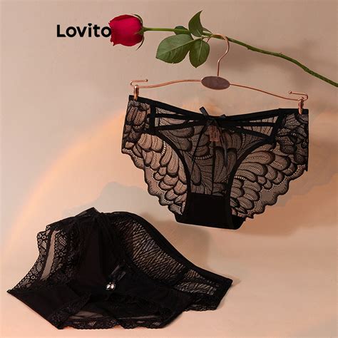 Lovito Calcinha Casual De Renda Lisa Para Mulheres LNA23014 Cinto