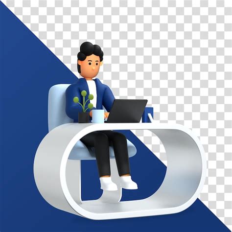 Personagem Masculino 3d Trabalhando Usando Laptop Freelancer