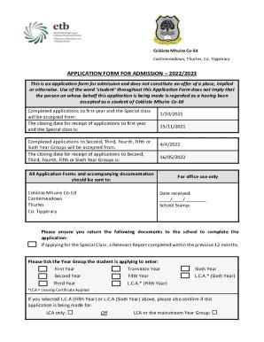 Fillable Online Application Form For Admission Cmco Ie Fax