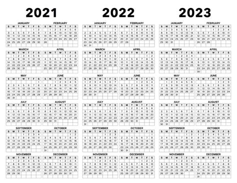 3 Year Calendar 2021 to 2023 – Calendar Options