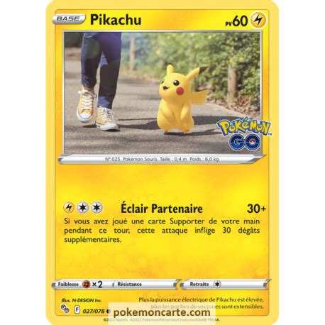 Pikachu Pv 60 027 078 Carte Commune Épée et Bouclier Pokémo