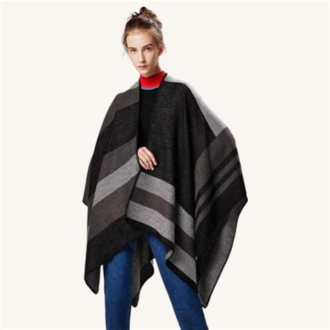 Poncho Femme Noir Et Gris Poncho Boh Me