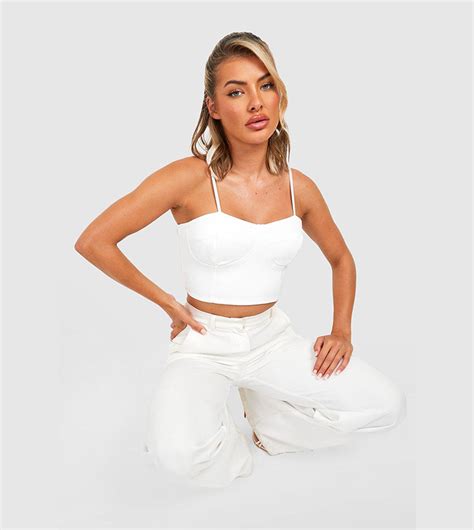 Buy Boohoo Cup Seam Detail Corset Top Crop Top In White 6thstreet Qatar