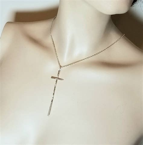 Long Cross Necklace Easter T 3 Inch Sterling Silver Cross Etsy