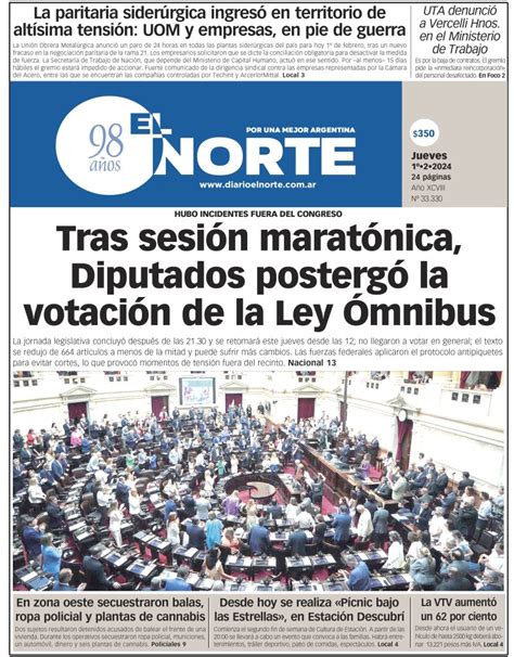 Tapa Del D A Jueves De Febrero De Diario El Norte San Nicol S