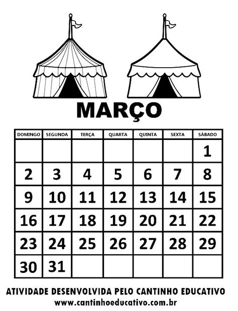 CALENDÁRIO PARA COLORIR 2025 - MARÇO - CANTINHO EDUCATIVO