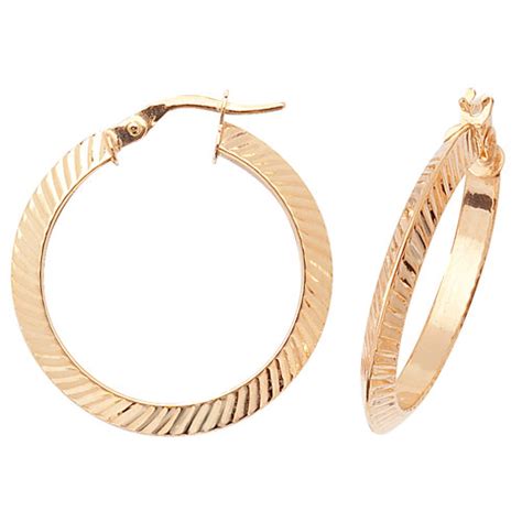 9ct Gold 25mm Round Diamond Cut Hinged Hoop Earrings Attenborough Jewellers