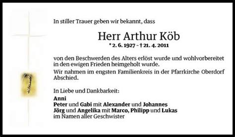 Todesanzeigen von Arthur Köb Todesanzeigen Vorarlberger Nachrichten