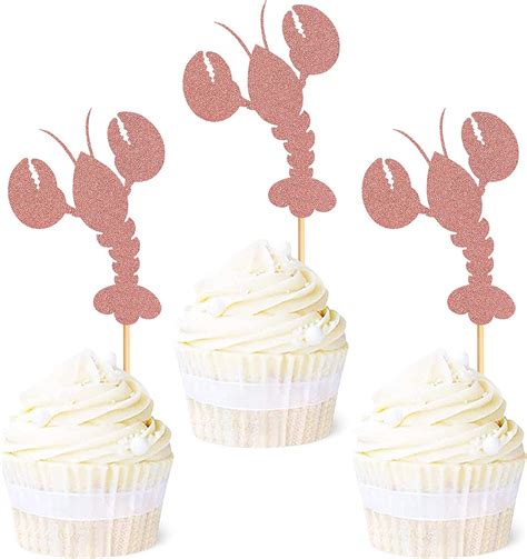 Amazon Ercadio 24 Pack Crawfish Cupcake Toppers Rose Gold Glitter