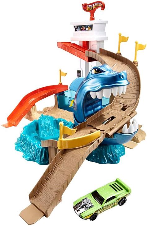 Hot Wheels Piste Attaque Requin Coffret De Jeu Avec 2 Zones De Changement De Couleur Et Un