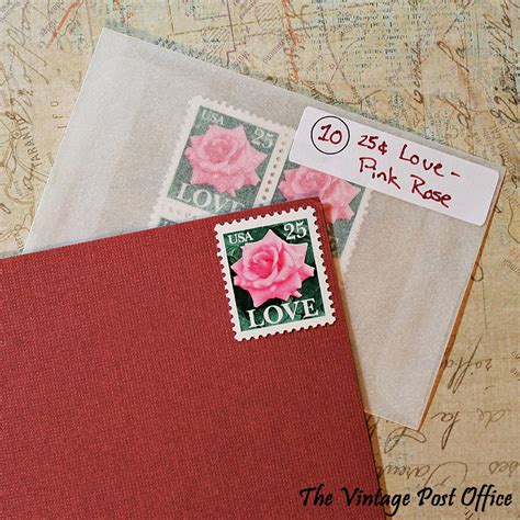 Ten 25c Pink Rose Love Vintage Unused Us Postage Stamps Etsy