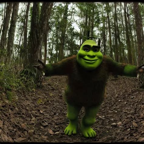 Shrek Caught On Trail Cam Trying To Eat Camera Wide Stable Diffusion