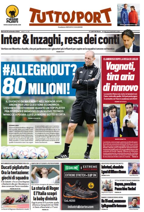 Prima Pagina Tuttosport “ Allegriout 80 Milioni” Pianeta Milan