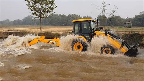 Jcb Backhoe Machine Washing In River And Making Fun Cleaning Dirty