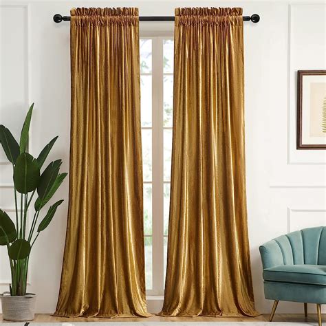 Amazon.com: PRIMROSE Gold Curtains 84 inch for Living Room Velvet ...