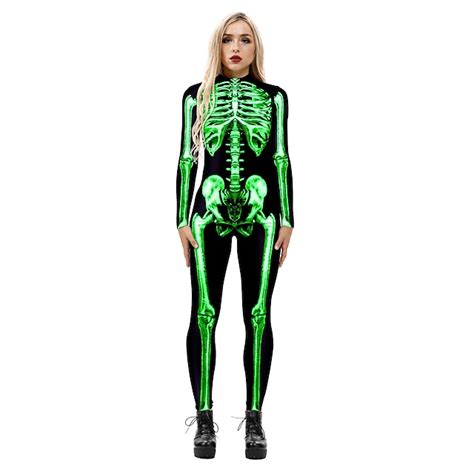 Skeleton Skull Cosplay Costume Skin Suit Bodysuit Adults' Women's One ...