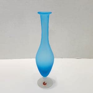 Vintage Blue Satin Glass Slender Bud Vase Made In Italy Etsy