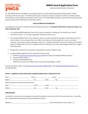 Fillable Online Wings Award Application Form For Fax Email Print