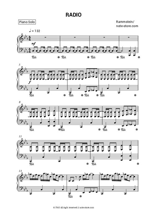 RADIO Piano Sheet Music Rammstein In Note Store Piano Solo SKU