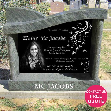 Laser Etched Granite Headstone In Right Wave Shape With Swirls