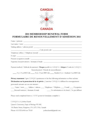 Fillable Online 2011 MEMBERSHIP RENEWAL FORM FORMULAIRE DE Fax Email