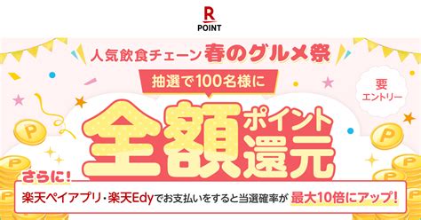 「楽天ポイントカード」、「人気飲食チェーン春のグルメ祭り 抽選で全額ポイントバックキャンペーン」を開催｜楽天ペイメント株式会社