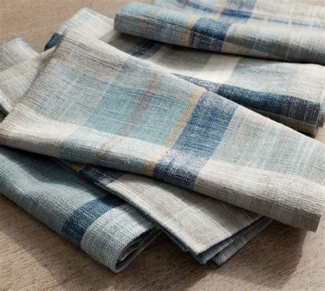 Montecito Plaid Cotton Linen Napkins Set Of 4 Pottery Barn