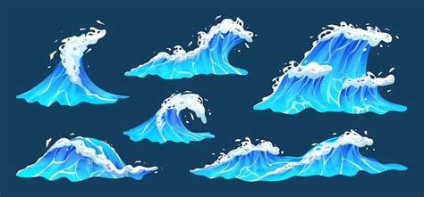 Conjunto De Ilustra O Vetorial De Ondas Do Mar Cole O De Ondas