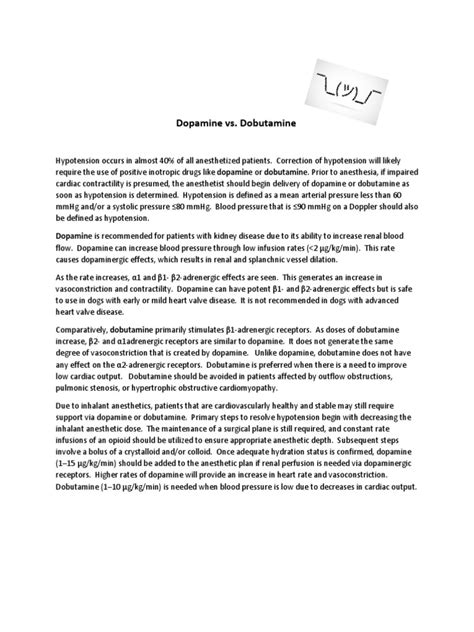 Dopamine Vs Dobutamine Dopamine Or Dobutamine Prior To Anesthesia
