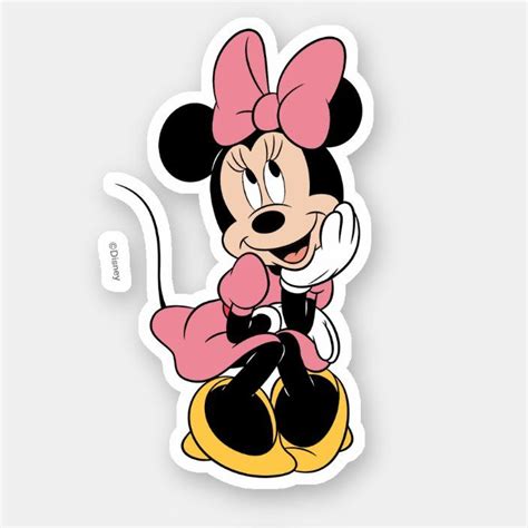 Minnie Mouse Sticker Sitting On Top Of A Yellow Ball With A Pink Bow In