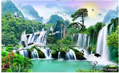 Nature Inspired 3D Waterfall Waterfall Wallpaper With Green Mural For Living Room From Yyyy2015 ...