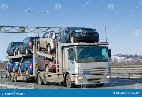 Car Carrier Truck Deliver New Auto Batch To Dealer Stock Photo Image